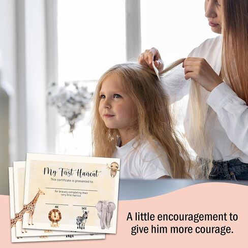 25 My First Haircut Certificate for Baby First Haircut Keepsake Certificate Milestone Marker First Haircut Award for Kids Baby Girl Boy Salon 8 x10 Inches Giraffe Lion Zebra Elephant Sloth - DH136 in Saudi Arabia