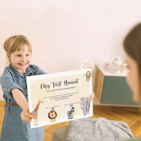 25 My First Haircut Certificate for Baby First Haircut Keepsake Certificate Milestone Marker First Haircut Award for Kids Baby Girl Boy Salon 8 x10 Inches Giraffe Lion Zebra Elephant Sloth - DH136 in Saudi Arabia