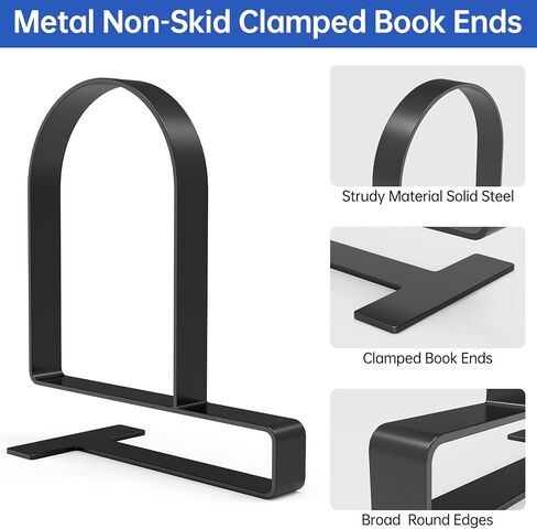 Sturdy Clamped Bookends for Shelves,Metal Heavy Duty Clamped Book Ends Book Shelf Holders, Clamped Non-Skid Bookend Stopper Supports,Book Shelf Holders for Office/Home/Class/Library in Kuwait