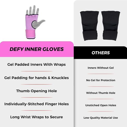 DEFY Gel Padded Premium Inner Gloves with Hand Wraps MMA Muay Thai Boxing Training Fight PAIR in Saudi Arabia