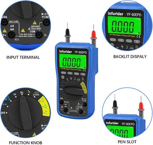 مقياس رقمي متعدد، INFURIDER YF-90EPC 4000 فولت متر، جهاز اختبار متعدد المدى تلقائيًا، مقياس الفولتميتر DMM لتيار متردد تيار مستمر فولت، أمبير، أوم، غطاء، درجة الحرارة، اختبار البطارية مع توصيل USB بالكمبيوتر in Kuwait
