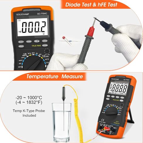 مقياس أمبير رقمي مع 6000 عدد متعدد المتر AC DC اختبار السعة الحالية AC DC الفولتميتر أوم متر مع NCV، درجة الحرارة (درجة مئوية/درجة فهرنهايت)، عرض الإضاءة الخلفية، إيقاف تلقائي للسيارات والأدوات الكهربائية in Saudi Arabia