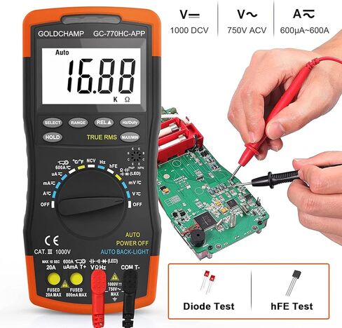 مقياس أمبير رقمي مع 6000 عدد متعدد المتر AC DC اختبار السعة الحالية AC DC الفولتميتر أوم متر مع NCV، درجة الحرارة (درجة مئوية/درجة فهرنهايت)، عرض الإضاءة الخلفية، إيقاف تلقائي للسيارات والأدوات الكهربائية in Kuwait