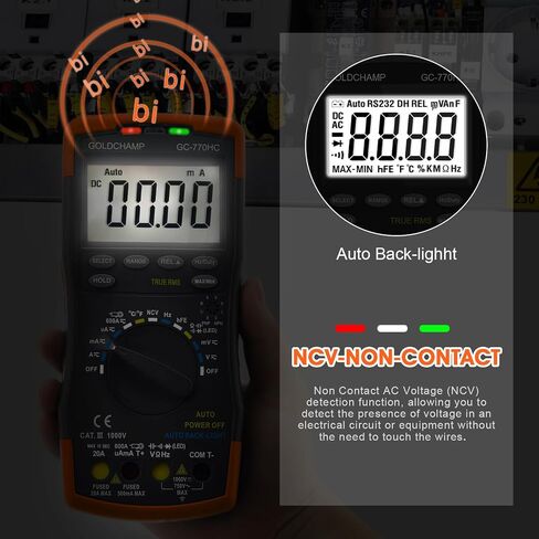 مقياس أمبير رقمي مع 6000 عدد متعدد المتر AC DC اختبار السعة الحالية AC DC الفولتميتر أوم متر مع NCV، درجة الحرارة (درجة مئوية/درجة فهرنهايت)، عرض الإضاءة الخلفية، إيقاف تلقائي للسيارات والأدوات الكهربائية in Saudi Arabia