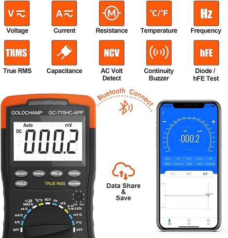 مقياس أمبير رقمي مع 6000 عدد متعدد المتر AC DC اختبار السعة الحالية AC DC الفولتميتر أوم متر مع NCV، درجة الحرارة (درجة مئوية/درجة فهرنهايت)، عرض الإضاءة الخلفية، إيقاف تلقائي للسيارات والأدوات الكهربائية in Kuwait