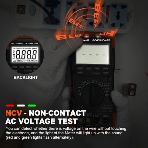 مقياس أمبير رقمي مع 6000 عدد متعدد المتر AC DC اختبار السعة الحالية AC DC الفولتميتر أوم متر مع NCV، درجة الحرارة (درجة مئوية/درجة فهرنهايت)، عرض الإضاءة الخلفية، إيقاف تلقائي للسيارات والأدوات الكهربائية in Kuwait