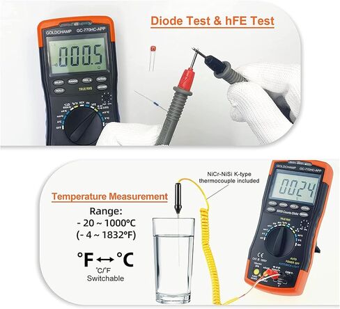 مقياس أمبير رقمي مع 6000 عدد متعدد المتر AC DC اختبار السعة الحالية AC DC الفولتميتر أوم متر مع NCV، درجة الحرارة (درجة مئوية/درجة فهرنهايت)، عرض الإضاءة الخلفية، إيقاف تلقائي للسيارات والأدوات الكهربائية in Kuwait