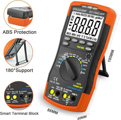 مقياس أمبير رقمي مع 6000 عدد متعدد المتر AC DC اختبار السعة الحالية AC DC الفولتميتر أوم متر مع NCV، درجة الحرارة (درجة مئوية/درجة فهرنهايت)، عرض الإضاءة الخلفية، إيقاف تلقائي للسيارات والأدوات الكهربائية in Kuwait