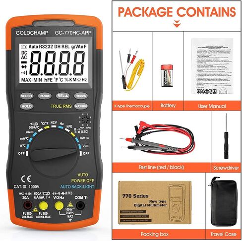 مقياس أمبير رقمي مع 6000 عدد متعدد المتر AC DC اختبار السعة الحالية AC DC الفولتميتر أوم متر مع NCV، درجة الحرارة (درجة مئوية/درجة فهرنهايت)، عرض الإضاءة الخلفية، إيقاف تلقائي للسيارات والأدوات الكهربائية in Kuwait
