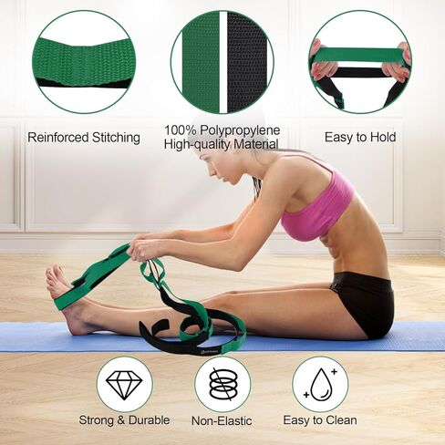 Bosaen [جديد 2024] حزام مطاطي مع 10 حلقات للعلاج الطبيعي، حزام يوجا غير مرن للتمرين المنزلي، البيلاتيس، الجمباز، حزام مطاطي للنساء والرجال مع كتاب تمرين in Kuwait