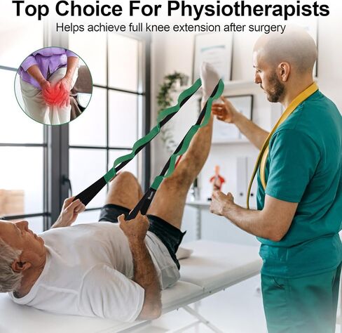 Bosaen [جديد 2024] حزام مطاطي مع 10 حلقات للعلاج الطبيعي، حزام يوجا غير مرن للتمرين المنزلي، البيلاتيس، الجمباز، حزام مطاطي للنساء والرجال مع كتاب تمرين in Kuwait