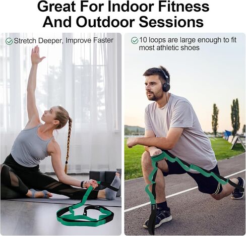 Bosaen [جديد 2024] حزام مطاطي مع 10 حلقات للعلاج الطبيعي، حزام يوجا غير مرن للتمرين المنزلي، البيلاتيس، الجمباز، حزام مطاطي للنساء والرجال مع كتاب تمرين in Kuwait