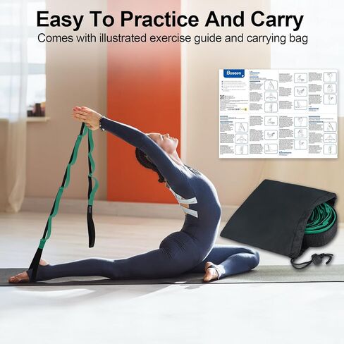Bosaen [جديد 2024] حزام مطاطي مع 10 حلقات للعلاج الطبيعي، حزام يوجا غير مرن للتمرين المنزلي، البيلاتيس، الجمباز، حزام مطاطي للنساء والرجال مع كتاب تمرين in Kuwait