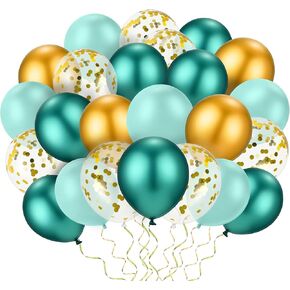 40 Pieces Teal Balloons 12 Inch Mint Green Metallic Gold Balloons for Party Baby Shower Birthday Wedding Anniversary Decorations Jungle Theme Party
