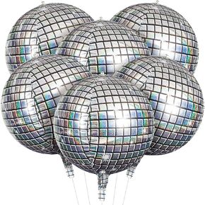 HOUSE OF PARTY 4D Sphere Balloons Pack of 6 - Disco Gold Foil Balloons 22 Inches Disco Ball Balloons Mylar Balloons for Party Decorations