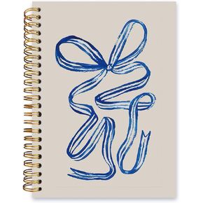 Blue Ribbon Bow Notebook,Preppy Lined Spiral Notebook Hardcover,College Ruled Notebook,Office School Journal Notebook for Work,5.5x8.3 Inch 80 Pages,Gifts for Women Teen Girl