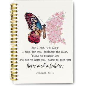 Butterfly Christian Bible Notebook, Retro Floral Scripture Prayer Joural for Women, Church Notes Notebook Jeremiah 29 11, Hardcover Spiral Notebooks College Ruled 5.5 x 8.3