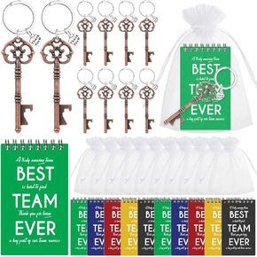 ReliThick 25 Set Christmas Best Team Ever Gifts Bulk Mini Spiral Journal Notepads Notebook and Vintage Key Bottle Opener Keychain with Organza Bags for Xmas Coworker Staff Employee Appreciation Gifts