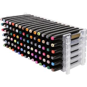 Evemodel 12 Layers Universal Marker Storage Trays, Penholder Display for 180 Pens SN01C Pencil Organizer Holder for Desk (Clear-12 layers)