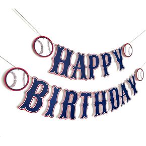 OZCZKZZ Happy Birthday Banner Baseball,Navy Blue,Baseball Birthday Party Decorations