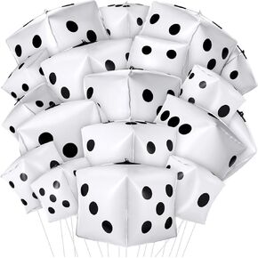 18 Pcs Jumbo Dice Balloon Casino Theme Party Decor 4d Square Inflatable Dice Foil Red Black White Casino Balloon for Game Night Las Vegas Birthday Graduation Prom Party Supply(Multicolor)