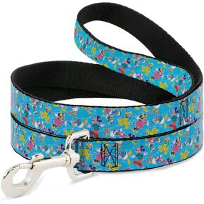 Disney Pet Leash, Dog Leash, Disney 100 Mickey and Friends Poses Scattered Blue, 6 Feet Long 0.5 Inch Wide