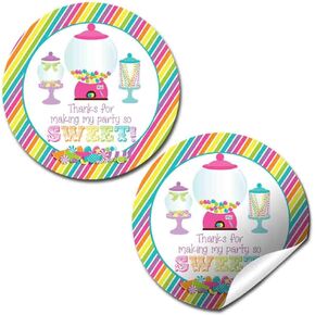Candy & Sweet Shop Birthday Party Thank You Sticker Labels, 40 2" Party Circle Stickers by AmandaCreation, Great for Party Favors, Envelope Seals & Goodie Bags