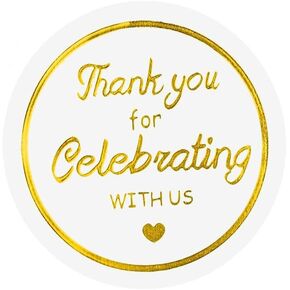 1000 PCS Gold Thank You for Celebrating with Us Stickers 2 Round Clear Wedding Stickers Roll 1.5 Inch Thank You Stickers for Packaging Birthday Wedding Party Favors Glitter Stickers