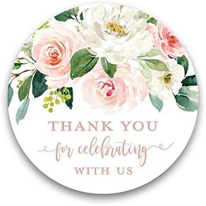 40 cnt Blush Floral Thank You Stickers - Favor Stickers - Thank You Labels and Seals (Pink)