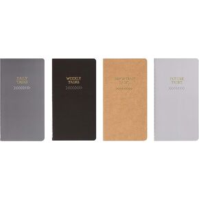 C.R. Gibson MJ183-22696 Daily Tasks, Weekly Tasks, Important Tasks, and Future Tasks Small Notebook Journals, 4pcs and 80pgs