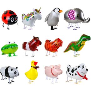 KESOTO 12PCS Walking Cute Animal Balloons for Kids Animal Theme Party, Birthday Party Supplies