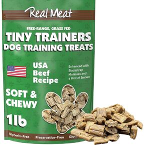Real Meat Tiny Trainer Bites Dog Treats - 1lb of USA-Made Soft & Chewy Air-Dried Beef Training Treats for Dogs & Puppies - All-Natural Grain-Free Dog Training Treats with Free-Range Grass-Fed Beef
