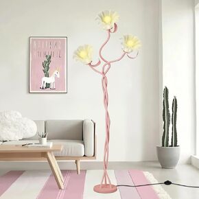Vintage 3 Heads Flower Floor Lamp for Living Room,3 Color Modes LED Modern Corner Standing Lamp with Goosenecks, Bright Tall Cute Dimmable Lamp for Kids Reading Girls' Bedroom Office Home Decor(Green)