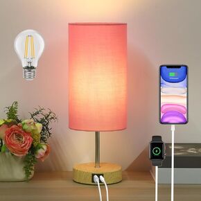 Touch Control Desk Lamp with 2 USB Ports, 3-Way Dimmable Bedside Lamp for Bedroom, Nightstand Lamp with Round Flower Fabric Shade for Living Room, Home Office