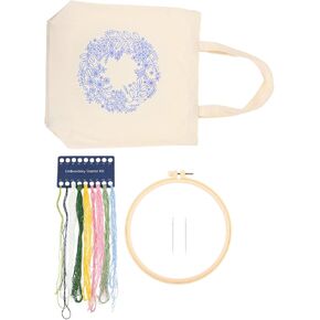 EXCEART 1 Set Embroidered Canvas Bag Embroidery Starter Kit Hand Embroidery Kit for Adults Embroidery Beginner Kits Hand Embroidered Tote Bag Beginners Embroidery Bag Round Neck Women's