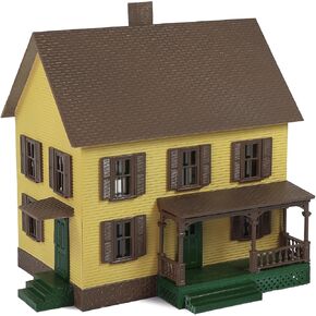 HO Scale Assembled Complete Model Village Two-Story House 1:87 Christmas Building JZ8709 (Yellow)