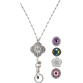 Hidden Hollow Beads Interchangeable Snap Button Lanyard Women's Stainlesss Steel Chain ID Badge holder Teacher Cruise Phone