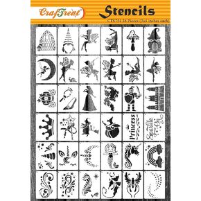 CrafTreat Reusable 36 Pieces Fairytale Stencils for Painting (3x3), face Paint Stencils, Stencils for, Stencils for Painting on Wood Clothes, Wall, Furniture, Home Décor, Mermaid Stencils