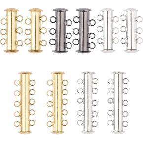 PH PandaHall 10 Sets Slide Clasp Lock, Multi Strand Slide Magnetic Tube Clasps Bracelet Necklace Connectors Layering Clasp for Layered Necklace Bracelet Making (3 Strands & 5 Strands)