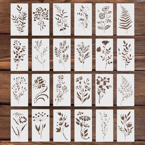 24pcs Wildflower Stencils for Painting, 24 Designs Leaf and Flower Stencils Reusable Floral Paint Stencil Botanical Art Stencils for Drawing for Canvas Wall Wood Card Crafts Making Home Decor