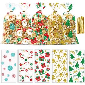 Mstar Pack 100 Pcs Christmas Cellophane Treat Bags,Candy Cookies Gift Present Bags for Theme Party (5.04x10.63 Inch)