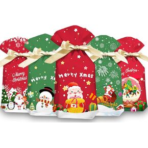 UPINLOOK 50 PCS Christmas Drawstring Treat Bags Christmas Candy Goodies Bags for Holiday Xmas Gift Wrapping Party Favors