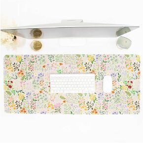 bloom daily planners Desk Pad Mat - XL Extended Mouse Pad with Rubber Base, Sewn Stitched Edges - Large Keyboard Mouse Mat for Work, Game, Office, Home (15.5" x 35") - Floral Garden Party