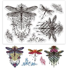 PH PandaHall Dragonfly Clear Stamps for Card Making, Insect Clear Rubber Stamps Flower Stamps Paper Craft Stamp Floral Clear Stamps for DIY Scrapbooking Album Notebook Decor Crafting Decoration