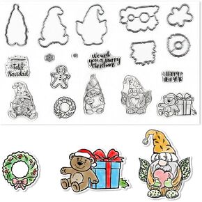 Hying Christmas Words Jingle Bell Clear Stamps and Dies for Card Making, Winter Holiday Hobbyhorse Rubber Stamps Christmas Socking Die Cut Seal for Crafting DIY Scrapbooking Photo Album Decorations