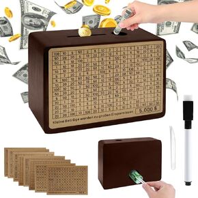 Wooden Money Box Money Bank for Kids and Adults,Cash Vault Wooden Savings Box, Black One Piece Cash Vault Wooden Savings Box Cash Coin Retro Money Savings Box with Counter (USD-Black)