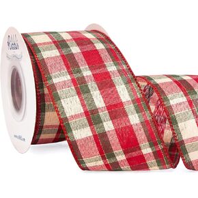 Ribbli Christmas Ribbon Wired, Red and Green Plaid Ribbon 2-1/2 inch x Continuous 10 Yard, Christmas Tree Ribbon for Topper Bow,Christmas Wreath and Swag, Gift Wrapping, Tree Decoration