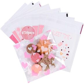 450 قطعة من أكياس السيلوفان ذاتية الغلق من Goture، أكياس حلوى عيد الحب، أكياس بسكويت مطبوعة على شكل قلب الحب، أكياس سيلوفان شفافة قابلة للإغلاق لعيد الحب لمخبوزات الخبز والحلوى (4 × 4 بوصات، 9 أنماط) in Kuwait