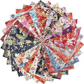 30Pcs 8"x 10" Fat Fabric Square Quilting Cotton Pre-Cut Bundles Japanese Style Floral Dragon Butterfly Common Carp Design for Patchwork DIY Sewing Craft Decorating Scrapbook