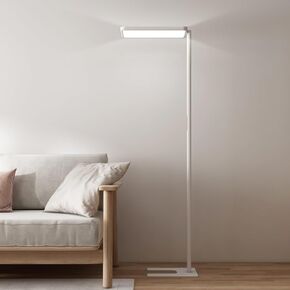 Illus 78" LED Floor Lamp 80W White Modern Floor Lamp 10400LM Dimmable Reading Floor Lamp 4000K Eye-Care Tall Reading Lamp Natural Daylight Reading Study Room, Office, Living Room, Meeting Room